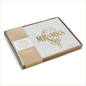 Wedding Guest Book - Mr. and Mrs. Our Wedding - Lacey White Faux Leather Gold